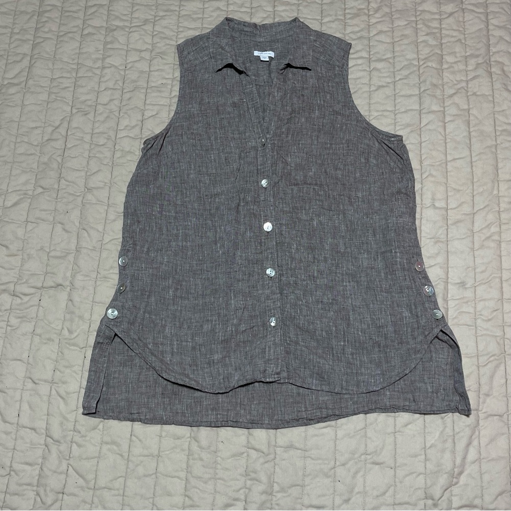 🌿🌺 WOMEN'S SIZE Medium J JILL LOVE Linen Taupe BUTTON BLOUSE 🌺🌿
